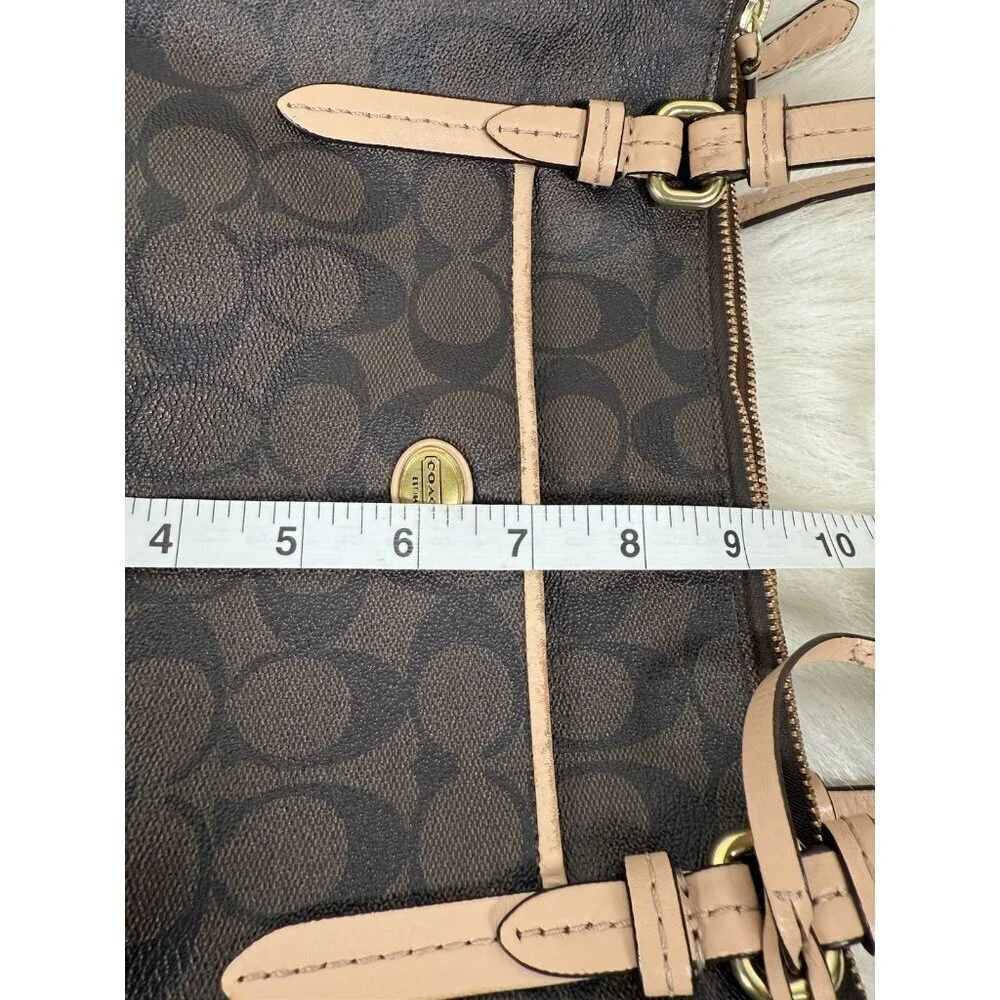 Coach Signature Peyton Double Zip Carryall Tote Shoulder Bag Purse Brown F26187